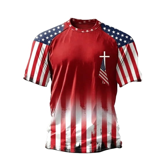 WEIWEN Men's 4th of July T-Shirts Cross USA Flag 4th July American Star Stripes Patriotic T Shirts for Man Red White and Blue Tshirts Muscle Tops Red, S