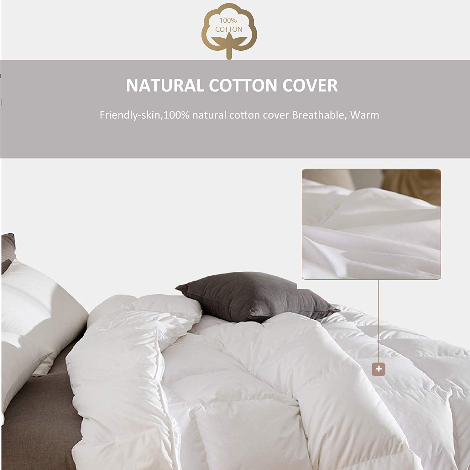 Poly Cotton Shell Down Proof Year Round White Down Comforter King Size KASENTEX Luxurious White Down Comforter Duvet Insert