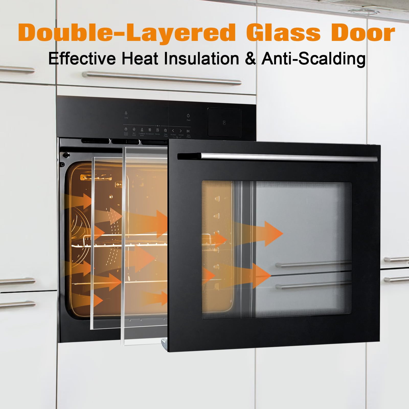 24" Electric Single Wall Oven, 2.5CF with 8 Baking Modes, Built-in Electric Convection Oven, with Air Frying Function, 3000w, 3D Surround Heating with Double-Layered Glass Door, Timer, Touch Control