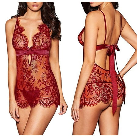 

Lingerie for women valentines day gifts naughty womens lingerie push up corset Sexy Women Lingerie Thong Eyelash Lace Black Bow Temptation Babydoll Underwear V-Neck Night Dress Sleep