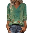 thumbnail image 2 of HLKJKLS Long Sleeve Shirts For Women Long Sleeve V Neck Casual Basic Tee Trendy Fall Loose Fit Green S-3Xl, 2 of 6