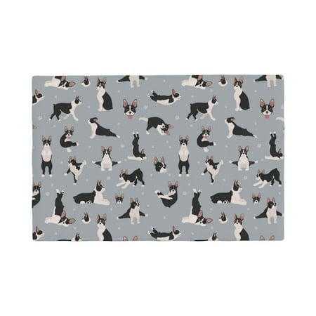 

Table Placemats Set of 4 - Boston terrier yoga poses cute 12x18 In Faux Linen Double Heat Resistant Place Mats Cloth Indoor/Outdoor Placemats Washable Table Mats for Dining Kitchen Party
