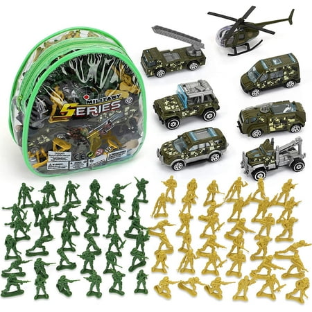 TOY Life Army Men Toys for Boys Toy Soldiers Army Toys Plastic Green Army Men Army Action Figures Military Toys Die Cast Metal Military Vehicles with a Bag Toy Helicopter Halloween Prizes for Kids