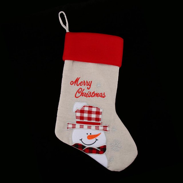 Tela navideña bordada, medias colgantes de Navidad, bolsa de dulces, decoración de árbol de Navidad Monigote de nieve Colcomx Soporte para dulces de medias de Navidad