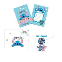 12Pcs Stitch Cartoon Theme Birthday Party Invitation Cards for Kids,12 Stickers & 12 Envelopes.