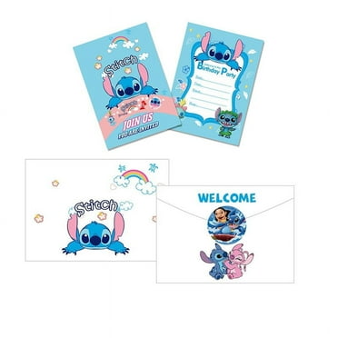 12Pcs Stitch Cartoon Theme Birthday Party Invitation Cards for Kids,12 Stickers & 12 Envelopes.