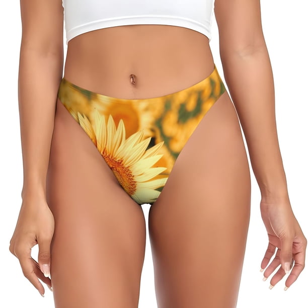 Balery Golden Sunflower In Field Tangas de Algodón para Mujer con Estampado – Ropa Interior Sexy, Transpirable, G-string-X-Small