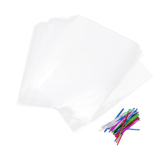 Soimiss 100Sets Reusable Bread Pouches with Ties Clear Gusseted Poly Bags for Bakery Storage