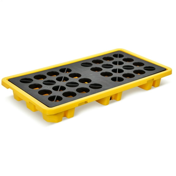 2 Drum Spill Containment Plat form, Yellow and Black Modular Spill Containment Pallet with Drain(51.2 X 26.8 X 5.9 in)