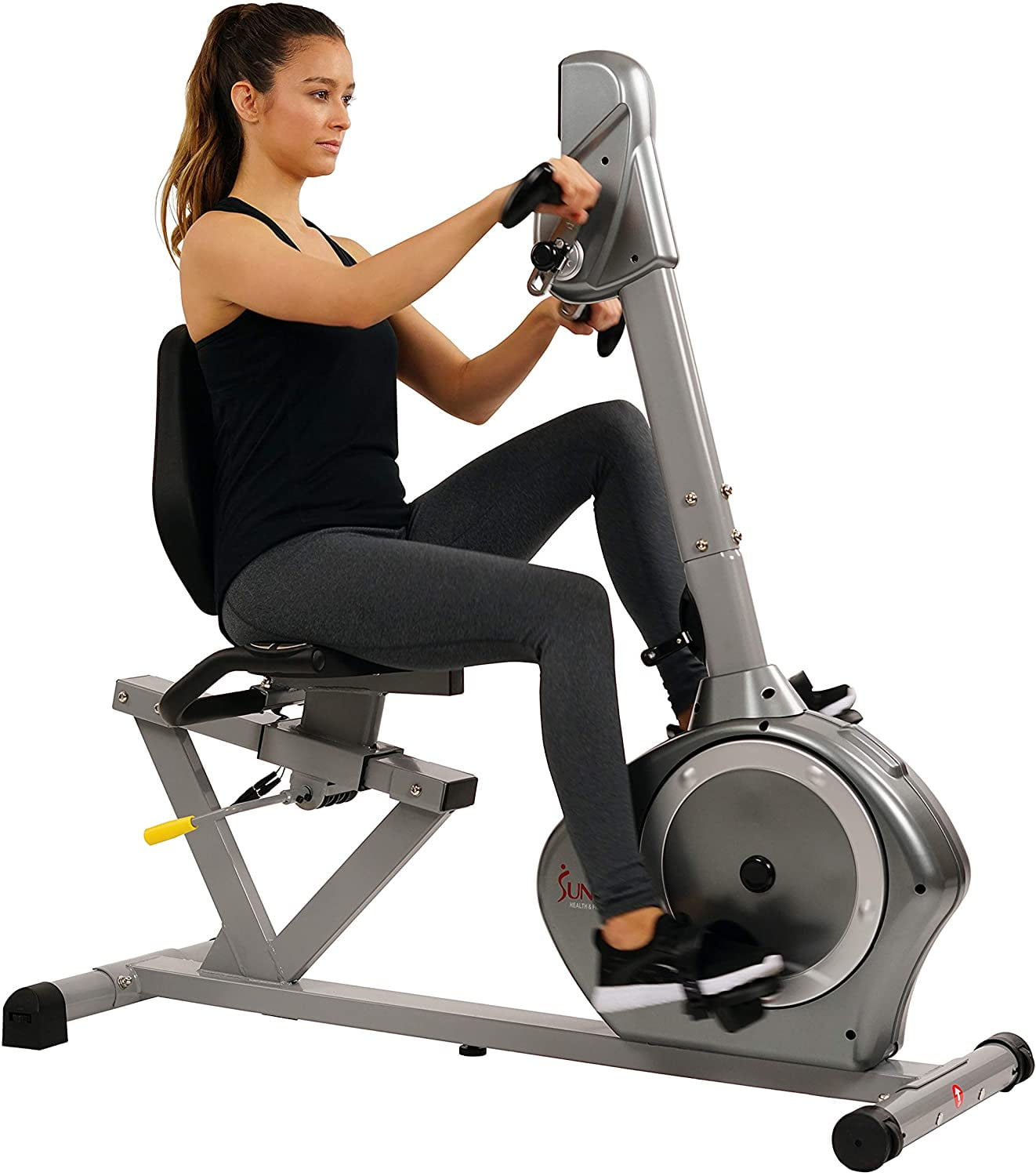 Sunny Health &amp; Fitness Magnetic Recumbent Bike Exercise Bike, 350lb High Weight Capacity, Arm Exercisers, Monitor, Pulse Rate Monitoring - SF-RB4631