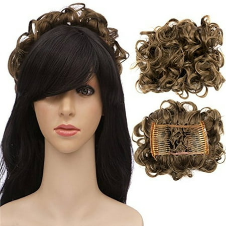 FLORATA Short Messy Curly Dish Hair Bun extension Easy Stretch Hair Combs Clip In Ponytail