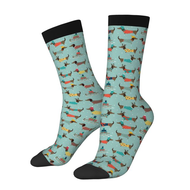 Fotbe winter ski Dachshund Calcetas Largas con Estampado para Hombre y Mujer – Calcetas de Compresión Transpirables y Elásticas, Viajar y Uso Diario Talla 5-11