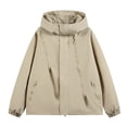 thumbnail image 2 of Maoxin Mens Jacket Men's Stitching Drawstring Hooded Slim Fashion Jacket Coat Outwear Jackets for Men , Beige , 4XL, 2 of 4