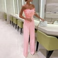 thumbnail image 2 of LEKODE Strapless Tube Top Jumpsuit for Women Belted Straight Long Pant Romper for Holiday Cocktail Gathering Activities summer outfits Pink L, 2 of 7