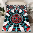 thumbnail image 2 of Manfei Boys Girls Bohemian Aztec Feather 4-Piece Full Size Sheets,Exotic Style Bed Sheets,Black Red Teal White Lightweight Sheet Sets,Microfiber Bedroom Decor, 2 of 7