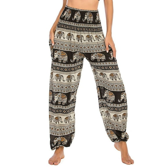 Previn Women's Hippie Pants Boho Yoga Soft Lightweight Harem Pant Sweat Pants High Waisted Thin Cool Comfy Gym Beach Bohemian Pants H01301 Small-Large