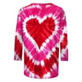 thumbnail image 4 of WREESH Womens 3/4 Sleeve Tops Valentine's Tie-Dye Heart Graphic T-Shirts Blouses Fashion Spring Summer Crew Neck Shirts Red, 4 of 5