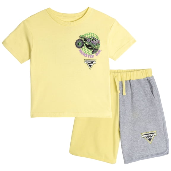 Monster Jam Little Boys' 2-Piece T-Shirt and Shorts Set Grave Digger Yellow