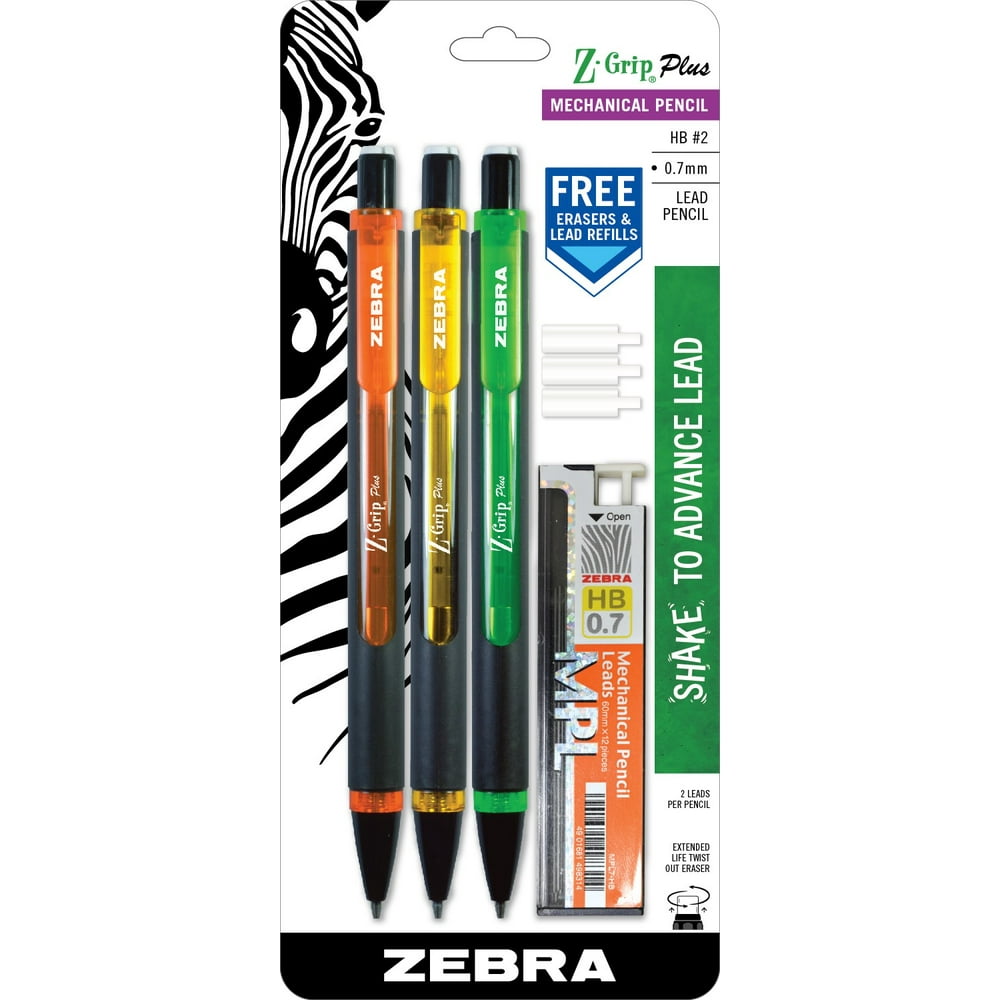 Zebra Pen ZGrip mechanical pencil with bonus lead and erasers, 0.7mm