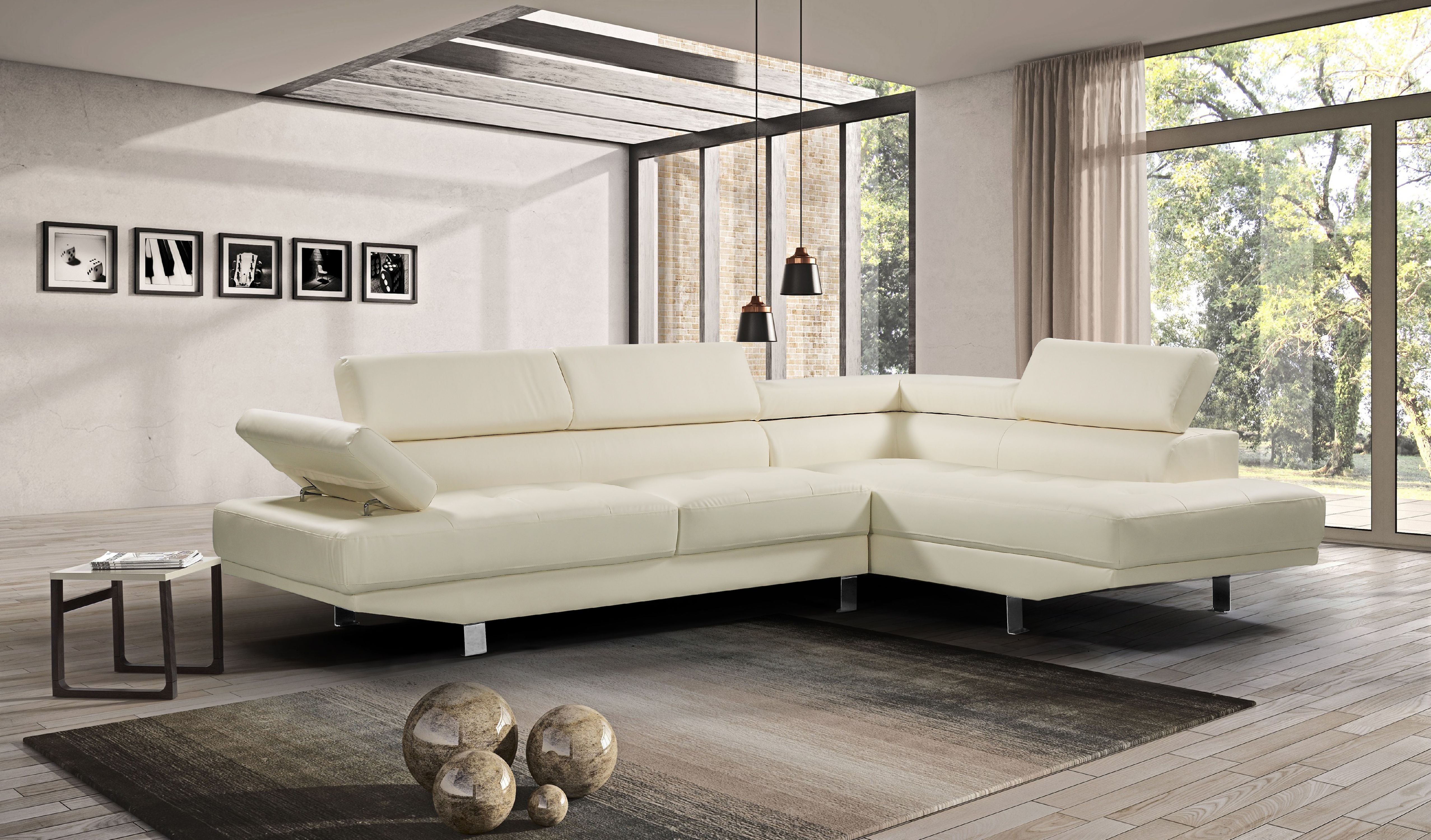 Harper&Bright Designs Modern Faux Leather Sectional Sofa with Adjustable Headrest
