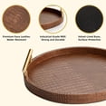 thumbnail image 5 of MODE HOME Modern Round Tray Set of 2, Crocodile Leather Decorative Trays with Polished Gold Handles for Coffee Table, Ottoman & Home Decor - Brown, 5 of 7