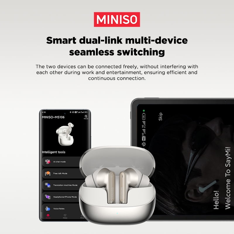 MINISO MS106 Wireless Bluetooth 6.0 In-Ear Earbuds, AI Translator, Noise-Cancelling Headphones, 130+ Languages, 28H,Blue