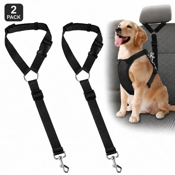 Sherry 2 Packs Dog Cat Safety Seat Belt Strap Dog Car Harness Car Headrest Restraint Adjustable Nylon Fabric Dog Restraints Vehicle Seatbelts Harness