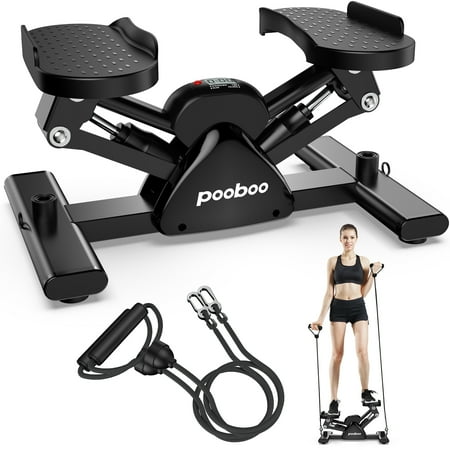 Pooboo Cardio Mini Stepper Machine with Resistance Bands, Home Fitness Air Stepper Stair Climber 350lbs