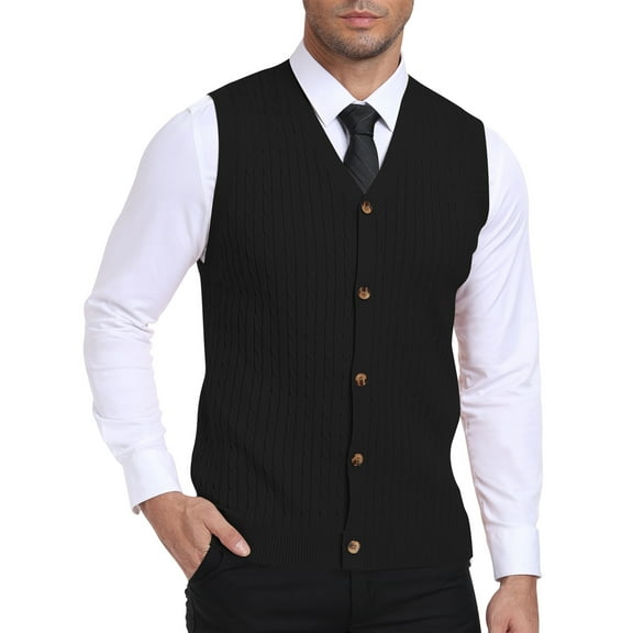 HAOMEILI Men's Sleeveless Sweater Vest V-Neck Casual Cable Knit Button Down Cardigan Vest