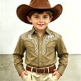 thumbnail image 2 of Girls T Shirts Kids Western Cowboy Print Long Sleeve Button Down Casual Shirt Baby Tees Khaki 10-11 Years, 2 of 5
