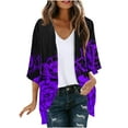 thumbnail image 2 of UPPADA Women's 3/4 Sleeve Kimono Cardigan Floral Print Open Back Flowy Chiffon Shirts Loose Dressy Cover up Casual Blouse Tops Purple,XL, 2 of 5