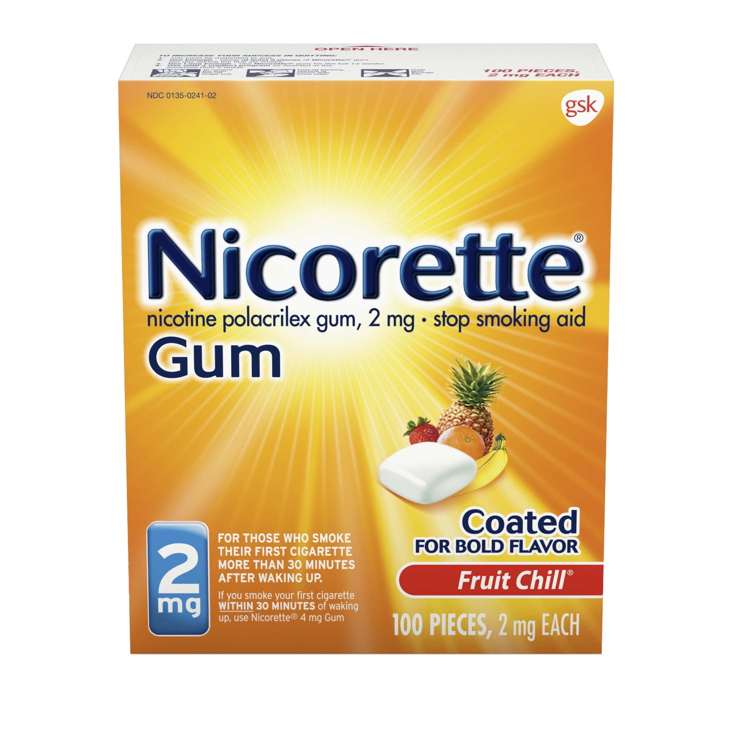 Nicorette 2mg Stop Smoking Aid Nicotine Gum - Fruit Chill - 100ct