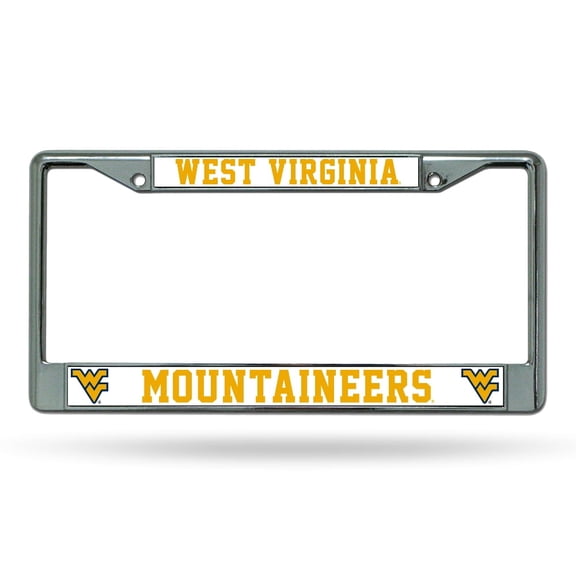 West Virginia NCAA Mountaineers - 12" x 6" Standard Size - Chrome Metal License Plate Frame