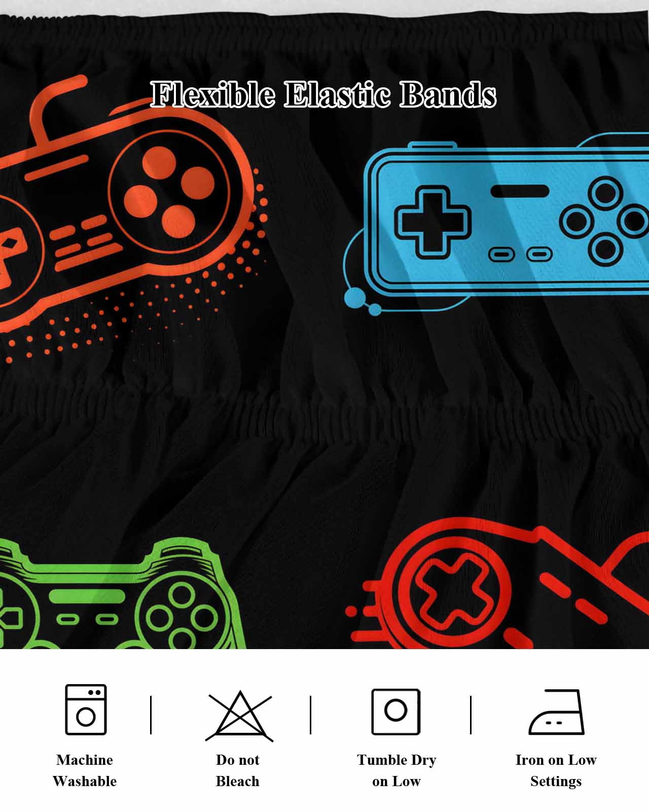 Game Controller Bed Skirt Queen Size, Modern Art Gaming Handheld Black Wrap Around Bed Skirting with Adjustable Elastic Strap, Dust Ruffle Pleated Bedskirts 16 Inch Drop for Bedroom Queen Beds