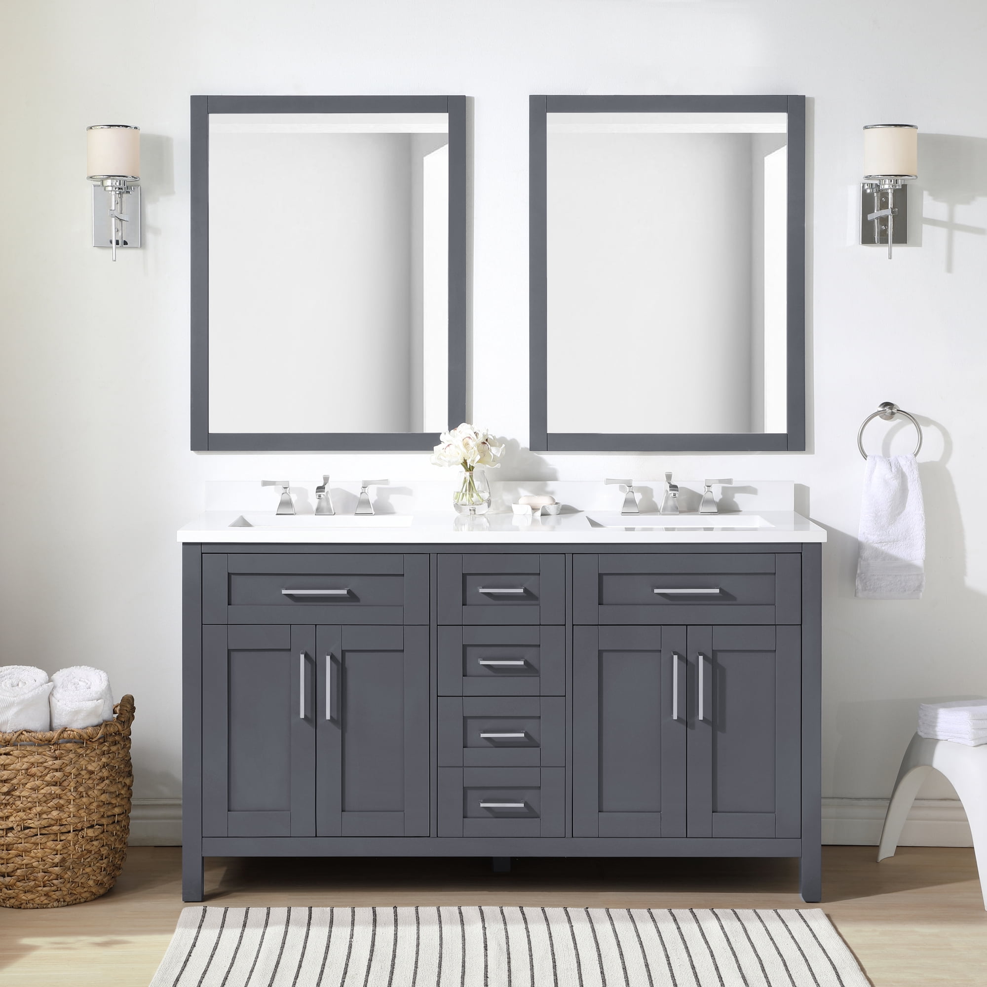 Ove Decors Tahoe II 60 W x 21" D Freestanding Bathroom Vanity with Double Sink, Dark Charcoal