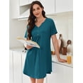 thumbnail image 4 of EKOUAER Nightgowns for Women Cotton Night Gowns Pleated Nightshirts Henley V Neck Sleepshirts Short Sleeve Sleepwear, 4 of 6