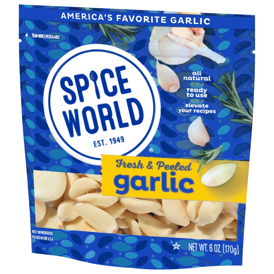 Spice World Fresh Peeled Garlic, 6 oz, Pouch