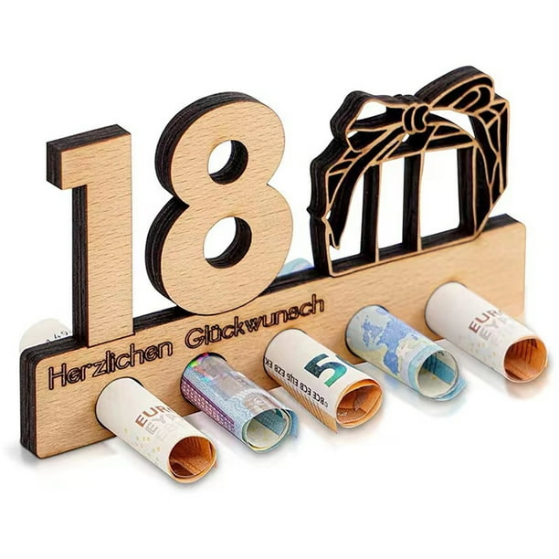 Regalo de dinero de cumpleaños número 18, regalo de cumpleaños, aniversario de cumpleaños, regalos de madera, regalos de dinero de cumpleaños, regalos de madera para amigos, familia, decoración de