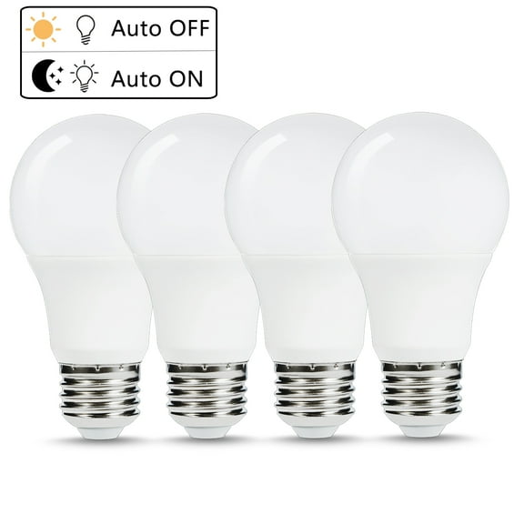 LOHAS Dusk to Dawn Sensor Light Bulb, 6W(40Watt Equivalent)Smart Automatic on/Off Dusk Till Dawn Bulb, A19 LED Warm White 2700K, E26 Base Indoor/Outdoor Security Lighting for Porch, Hallway, 4 Pack