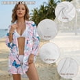 thumbnail image 6 of Xoenoiee Butterfly Cherry Blossom Print Women Beach Cover Ups Shirt V Neck Button Down Swimsuit Coverup Summer Swimwear Long Sleeve Cover Up Dress Plus Size, M, 6 of 7
