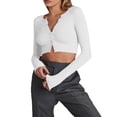 thumbnail image 2 of Okbabeha Women Cropped Bolero Cardigan Ribbed Long Sleeve Button Down Basic Shrug Sweater Solid Color Y2K Crop Top Shirt, 2 of 7