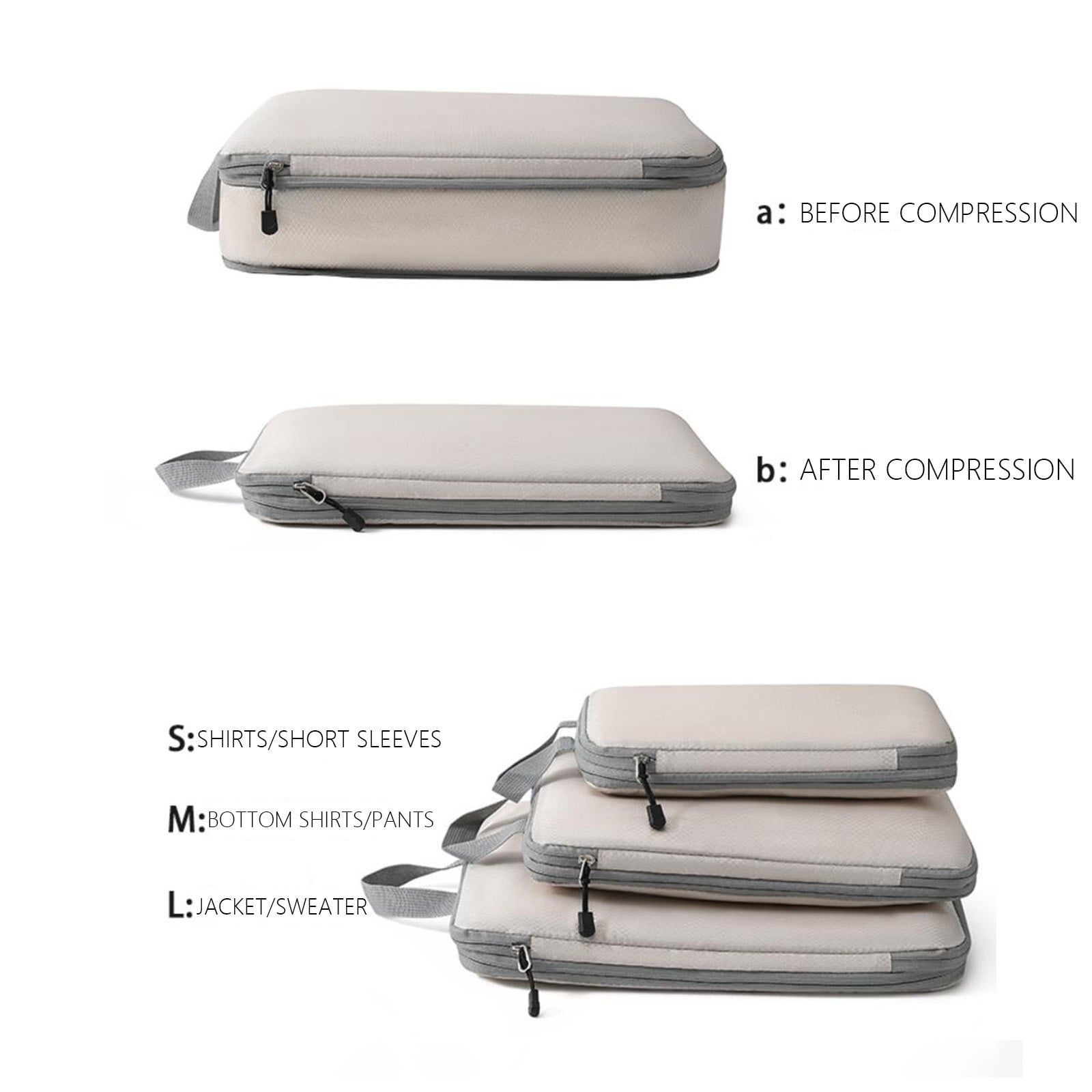 Packing Cubes for Suitcases - 3-Piece Set of Double Capacity Travel Organizer Bags in Black, White, Pink, and Gray