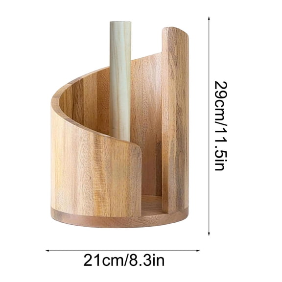 Black Paper Towel Holder Countertop with Wood Round Base and Iron Stand, One-Handed Tear for Kitchen Bath, Weighted Paper Towel Holder Countertop