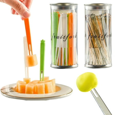 

Qianha Mall 36Pcs Disposable Plastic Fruit Forks 4 Forks Bistro Cocktail Forks Tasting Appetizer Forks Set Toothpick Forks Portable Salad Fruit Forks Mini Cake Forks