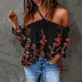 thumbnail image 4 of IROINNID Savings Long Sleeve T-Shirts for Women Flowers Printing V-Neck Halter Sexy Off Shoulder T-Shirt Lounge Tops Blouse,Red, 4 of 5