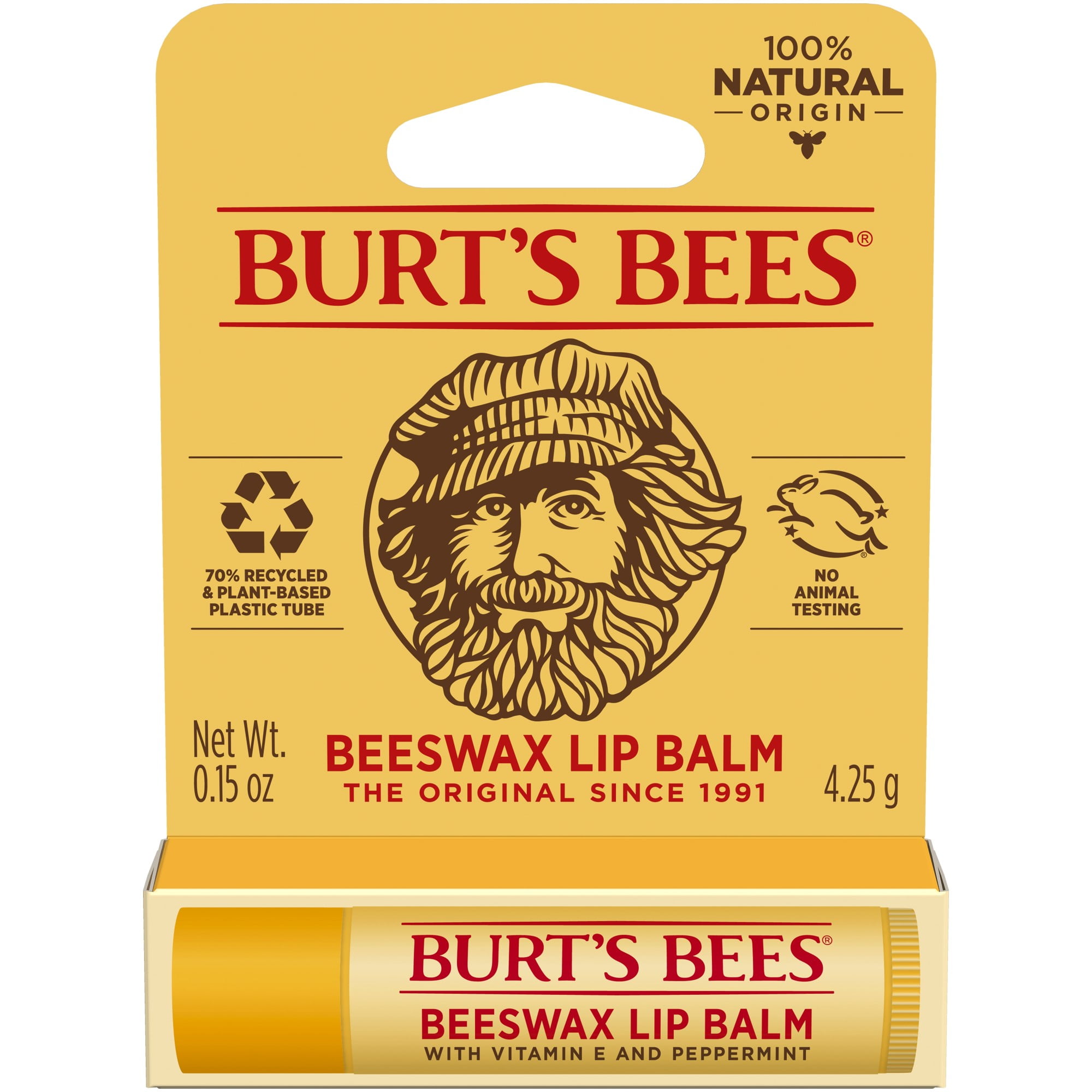 Burt's Bees 100% Natural  Moisturizing Lip Balm, with Beeswax, Vitamin E & Peppermint Oil, 1 Tube