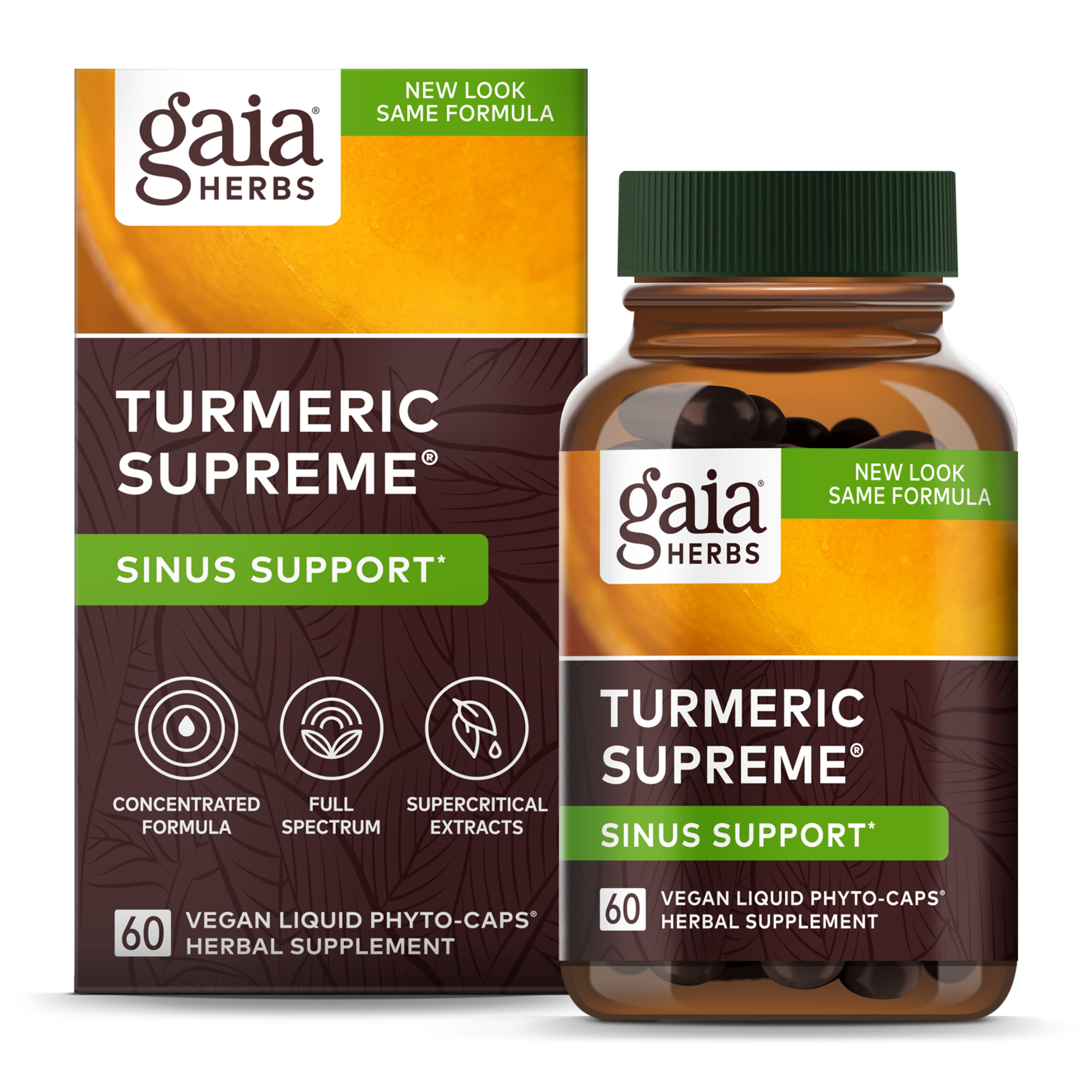 Gaia Herbs, Turmeric Supreme Sinus Support, Turmeric Curcumin Supplement for Seasonal Allergy Support, Non-Drowsy Formula, Vegan Liquid Capsules, 60 Count