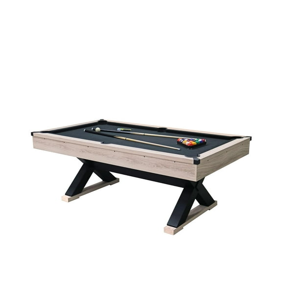Huloretions 7 FT Pool Table,Billiards Table With Wood Finish,Portable Pool Table With X-Legs,2 Cue Sticks,Billiard Balls,Cues,Cleaning Brush Perfect For Game Rooms