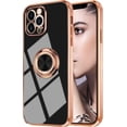 thumbnail image 2 of for iPhone 12 Pro Max Ring Holder Case 360 Degree Rotation Kickstand Girly Case Shiny Plating Rose Gold Edge Work with Magnetic Car Mount Slim Soft Tup Case for Women Girls 6.7 Inch Black, 2 of 14