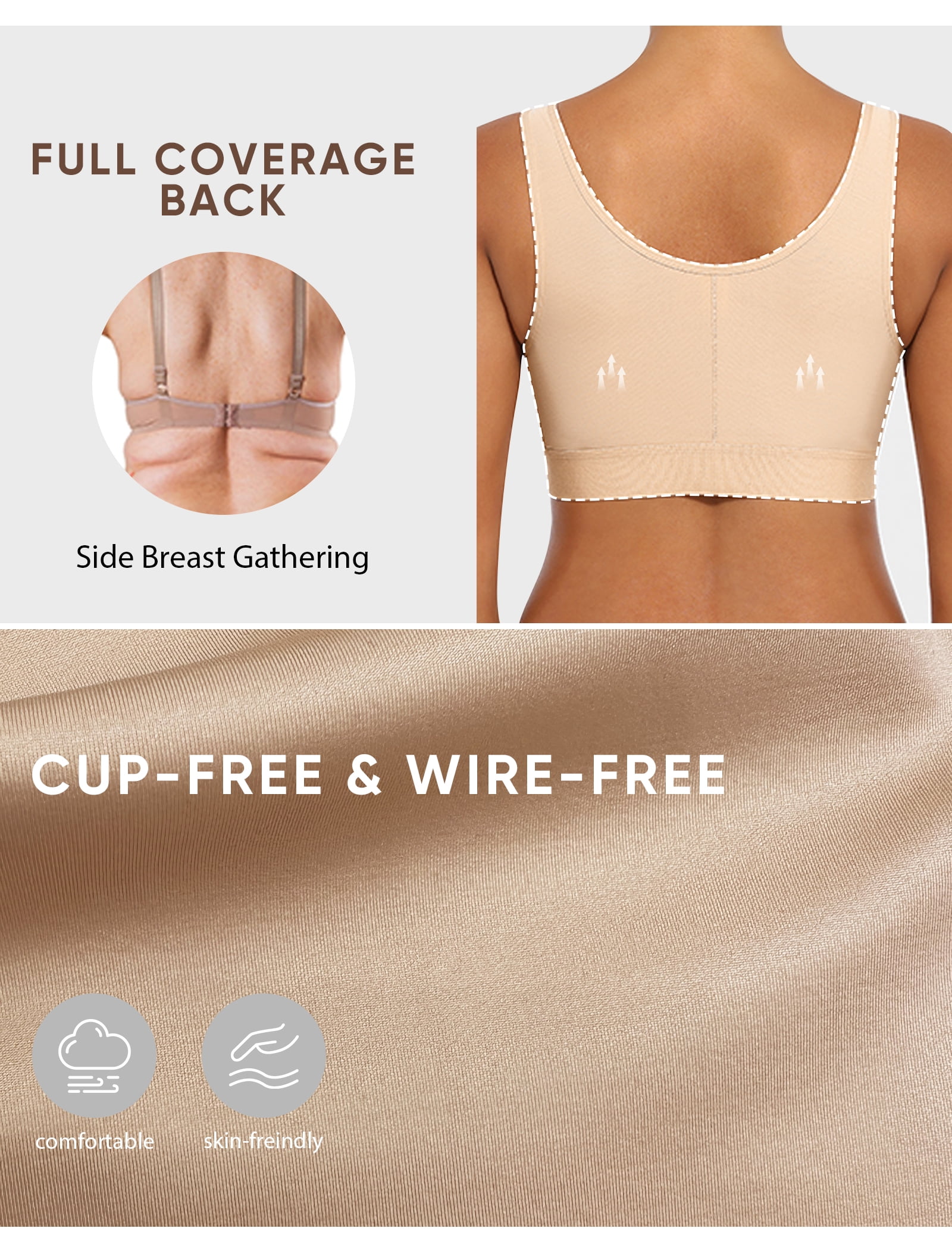 Easybunny Post Surgery Compression Bra - Women's Front Closure Bra with Adjustable Straps Wirefree